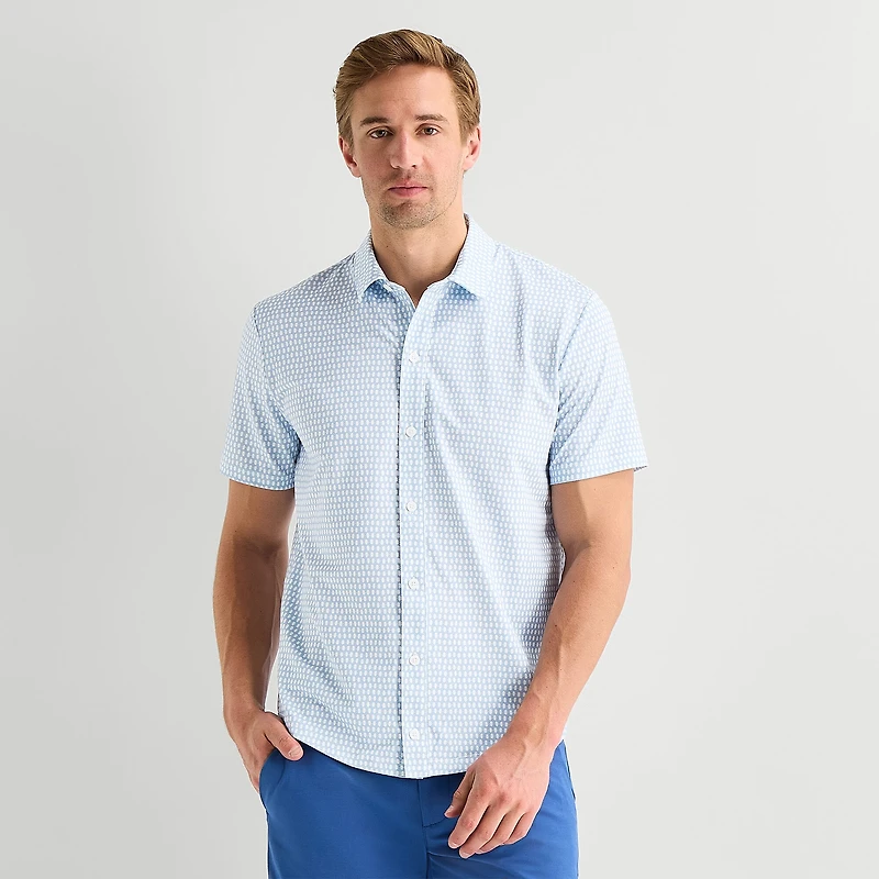 St. John's Bay Performance Knit Mens Short Sleeve Classic Fit Stretch Fabric Button-Down Shirt
