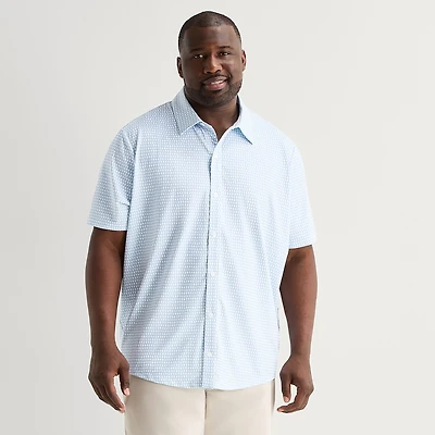 St. John's Bay Performance Knit Mens Short Sleeve Classic Fit STRETCH FABRIC Big and Tall Button-Down Shirt