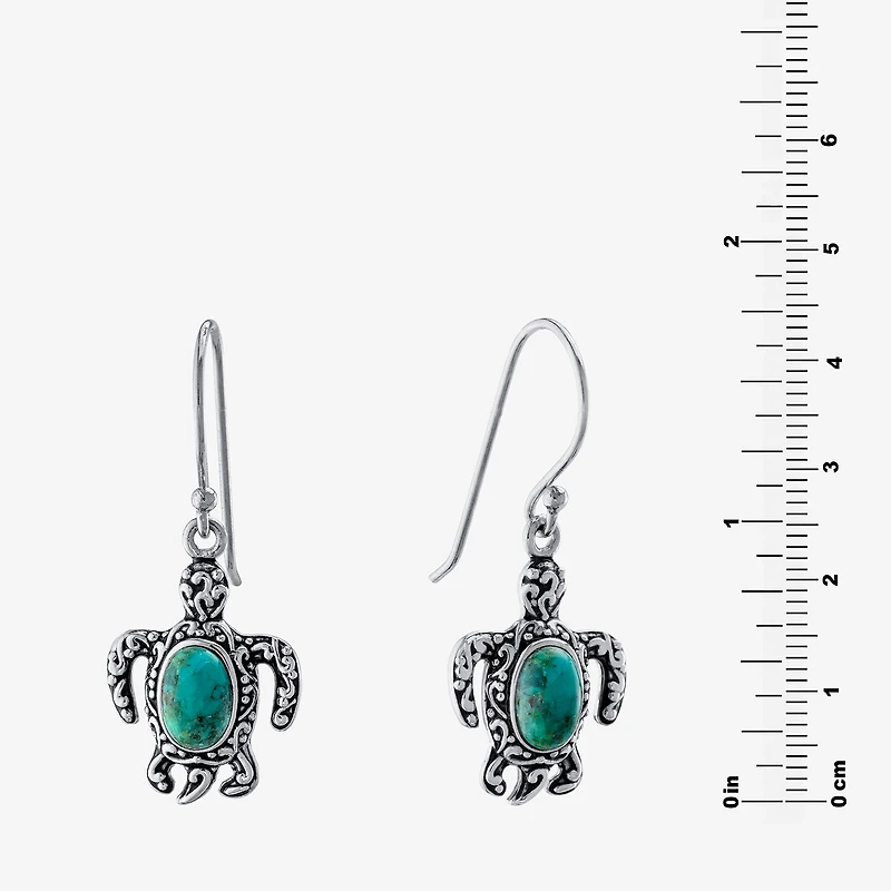 Womens Enhanced Blue Turquoise Sterling Silver Drop Earrings