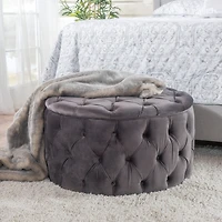 Zelfa Round Wooden Tufted Ottoman