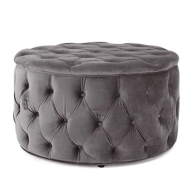 Zelfa Round Wooden Tufted Ottoman