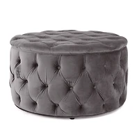 Zelfa Round Wooden Tufted Ottoman
