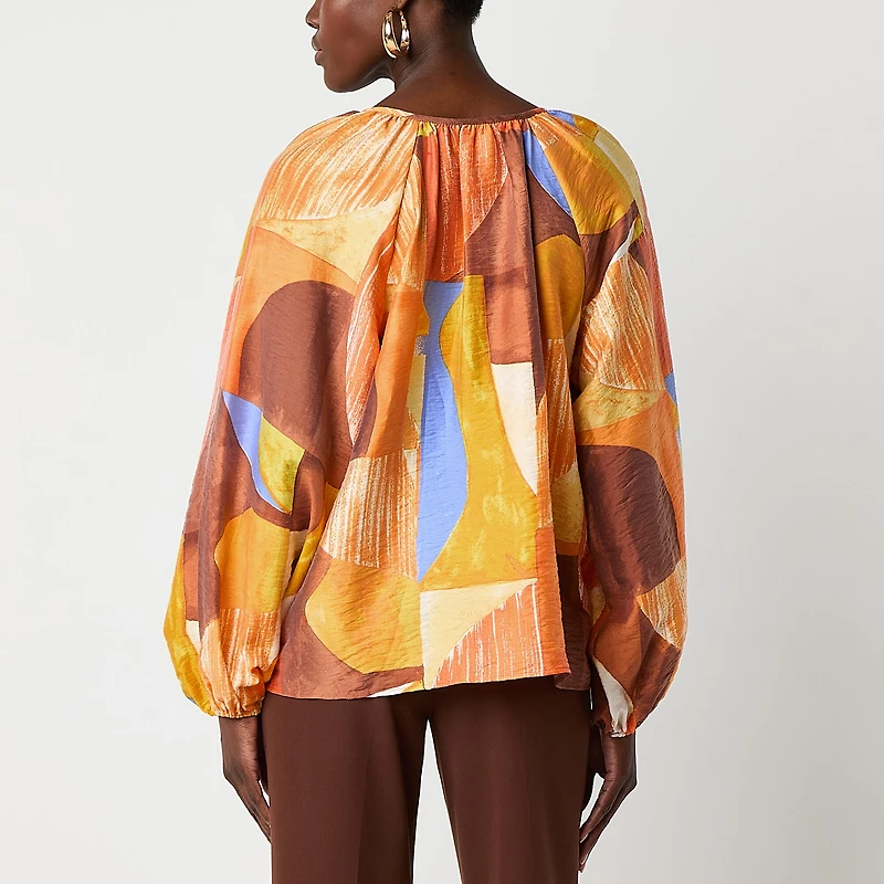 Worthington Womens Split Tie Neck Long Sleeve Blouse