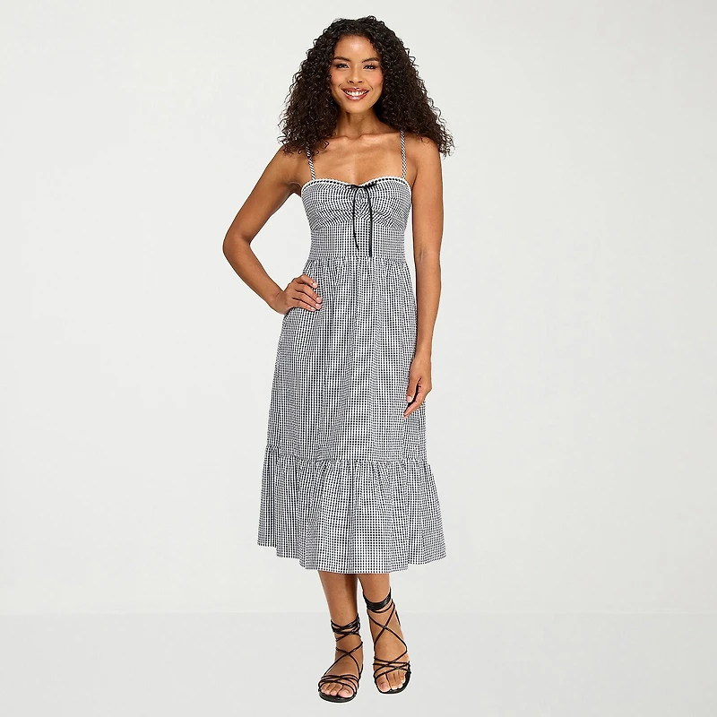 City Triangle Womens Juniors Sweetheart Neck Sleeveless Gingham A-Line Dress