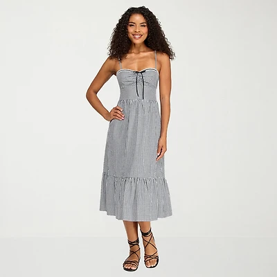 City Triangle Womens Juniors Sweetheart Neck Sleeveless Gingham A-Line Dress