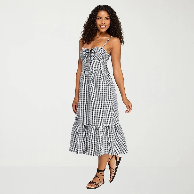 City Triangle Womens Juniors Sweetheart Neck Sleeveless Gingham A-Line Dress