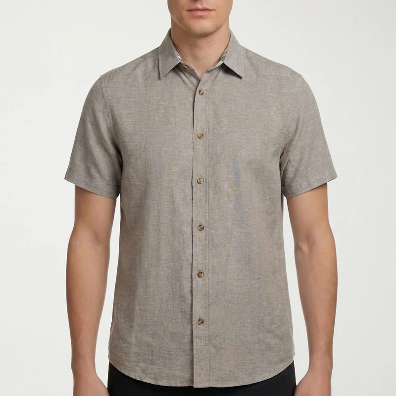 Report Collection Linen Blend Mens Modern Fit Easy Care Short Sleeve Dress Shirt