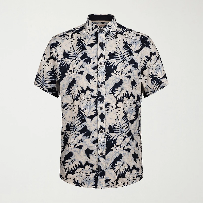 Report Collection Linen Blend Mens Short Sleeve Modern Fit Button-Down Shirt