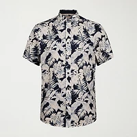 Report Collection Linen Blend Mens Short Sleeve Modern Fit Button-Down Shirt