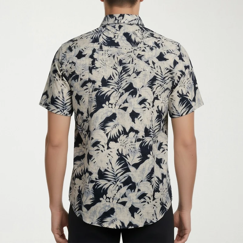 Report Collection Linen Blend Mens Short Sleeve Modern Fit Button-Down Shirt