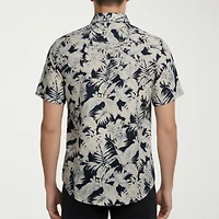 Report Collection Linen Blend Mens Short Sleeve Modern Fit Button-Down Shirt