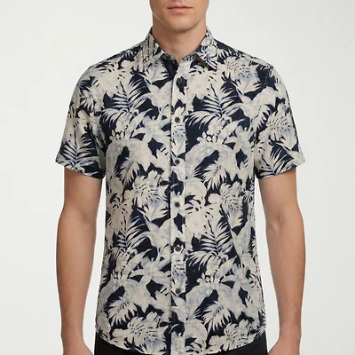 Report Collection Linen Blend Mens Short Sleeve Modern Fit Button-Down Shirt