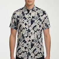 Report Collection Linen Blend Mens Short Sleeve Modern Fit Button-Down Shirt