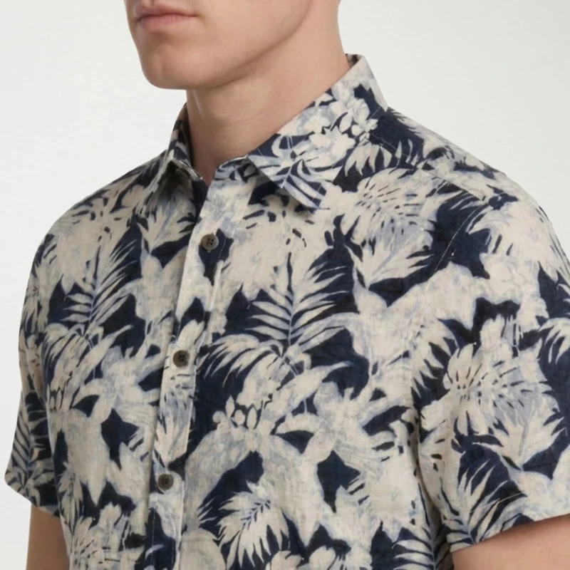 Report Collection Linen Blend Mens Short Sleeve Modern Fit Button-Down Shirt