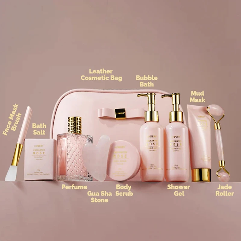 LOVERY™ Enchanted Rose Beauty Body Care - 10pc Cosmetic Bag Set
