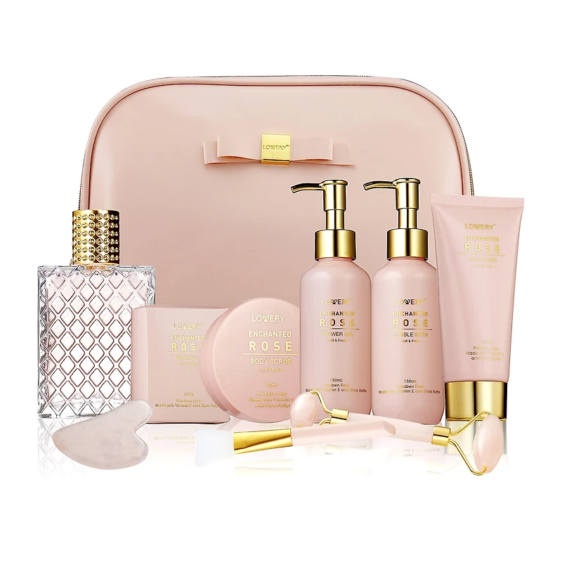 LOVERY™ Enchanted Rose Beauty Body Care - 10pc Cosmetic Bag Set