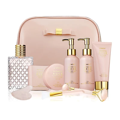 LOVERY™ Enchanted Rose Beauty Body Care - 10pc Cosmetic Bag Set