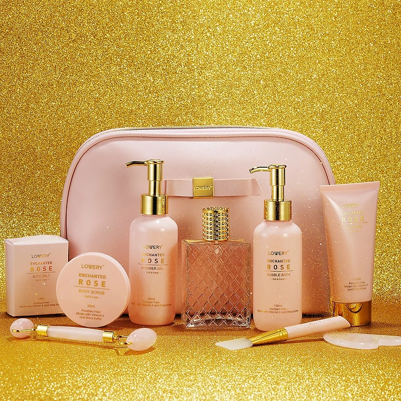 LOVERY™ Enchanted Rose Beauty Body Care - 10pc Cosmetic Bag Set