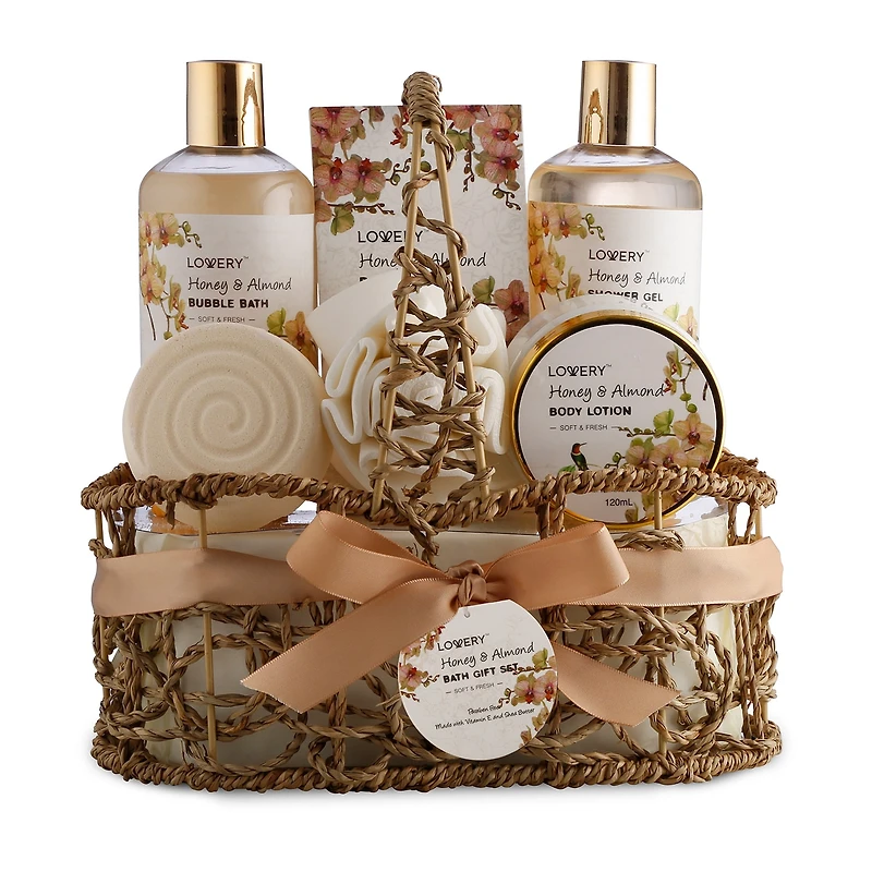 LOVERY™ Honey & Almond Home Bath Gift Set - 7pc Handmade Spa Kit