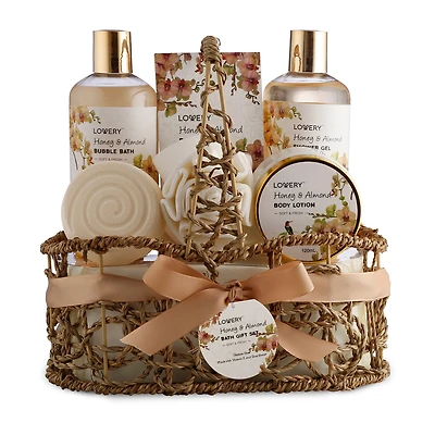 LOVERY™ Honey & Almond Home Bath Gift Set - 7pc Handmade Spa Kit