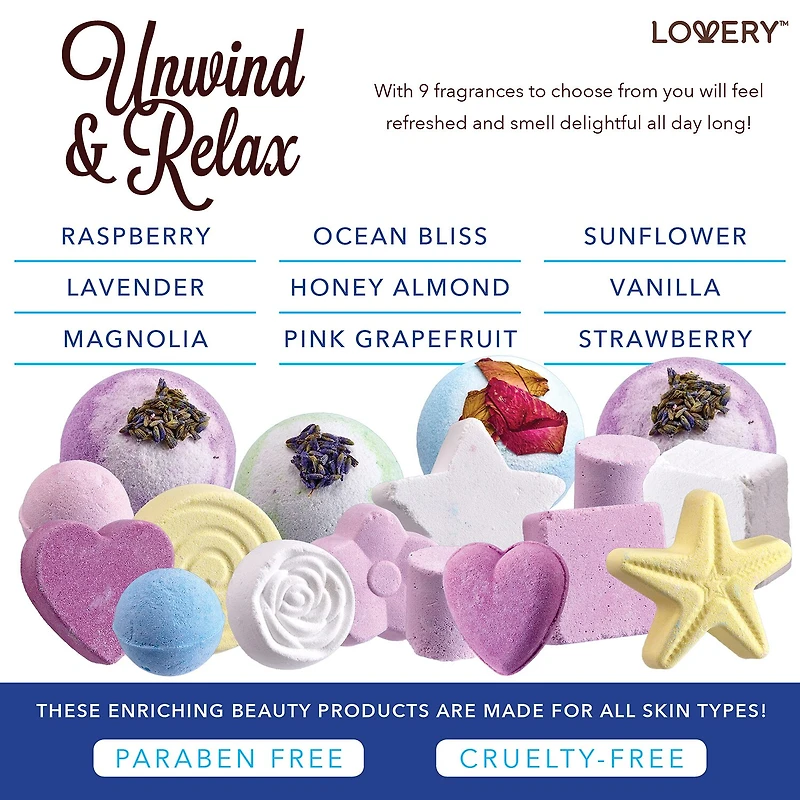 LOVERY™ Variety Bath Bombs Basket - 17pc Home Bath Gift Set