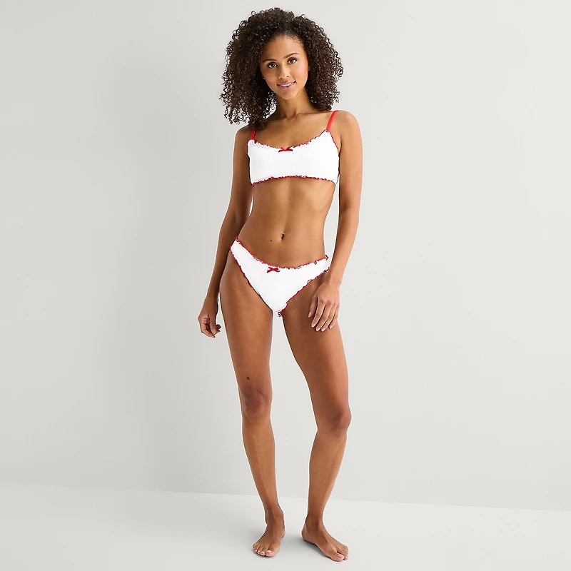 Arizona Womens Lined Textured Juniors Cheeky Hipster Bikini Swimsuit Bottom