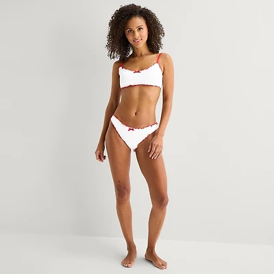 Arizona Womens Lined Textured Juniors Cheeky Hipster Bikini Swimsuit Bottom