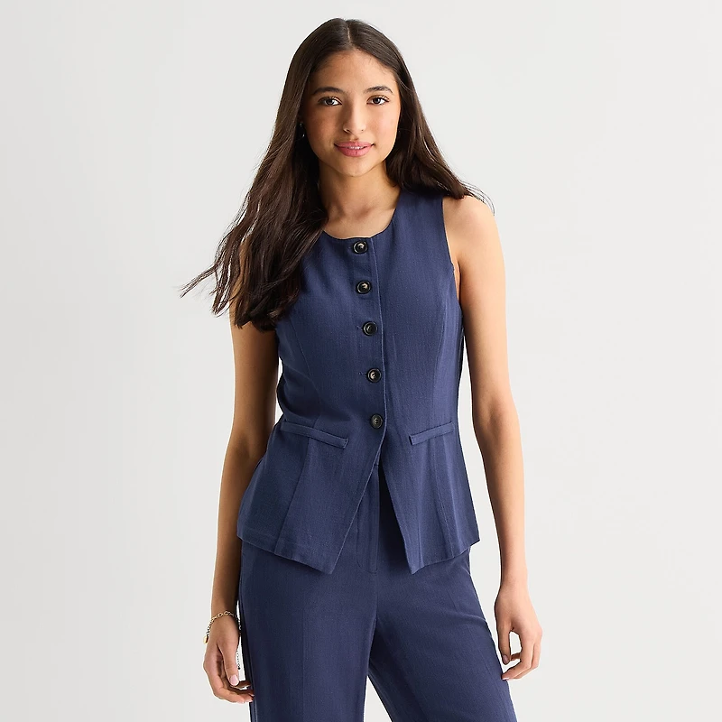 by&by Womens Juniors Crew Neck Sleeveless Vest