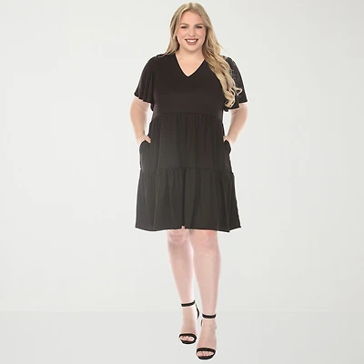 White Mark V-Neck Short Sleeve Womens Plus V Neck A-Line Dress
