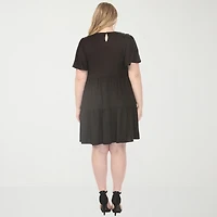 White Mark V-Neck Short Sleeve Womens Plus V Neck A-Line Dress