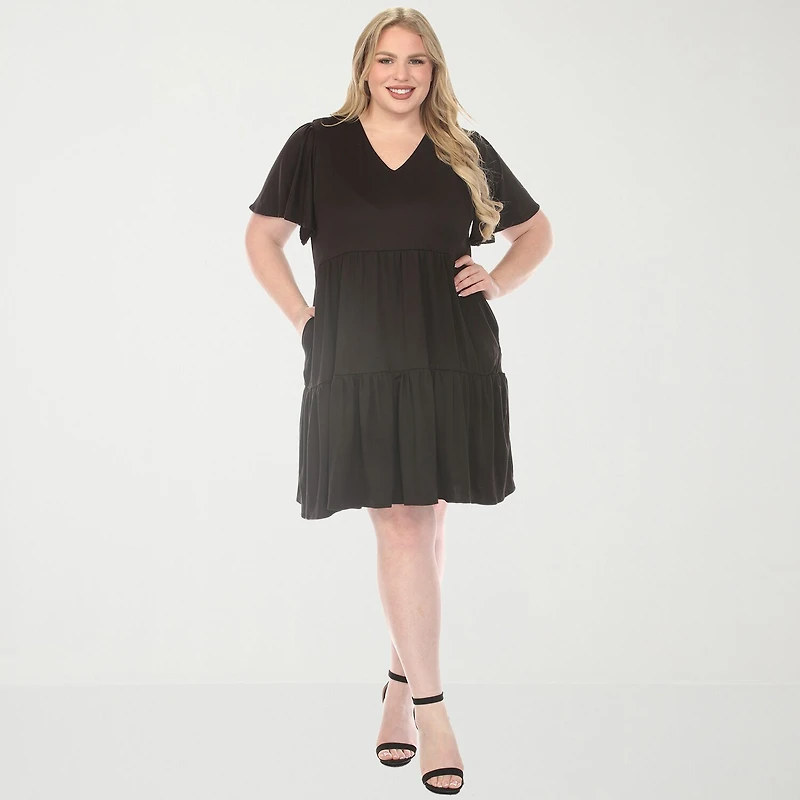 White Mark V-Neck Short Sleeve Womens Plus V Neck A-Line Dress