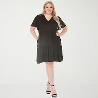 White Mark V-Neck Short Sleeve Womens Plus V Neck A-Line Dress