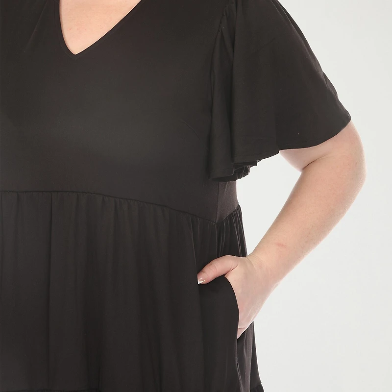 White Mark V-Neck Short Sleeve Womens Plus V Neck A-Line Dress