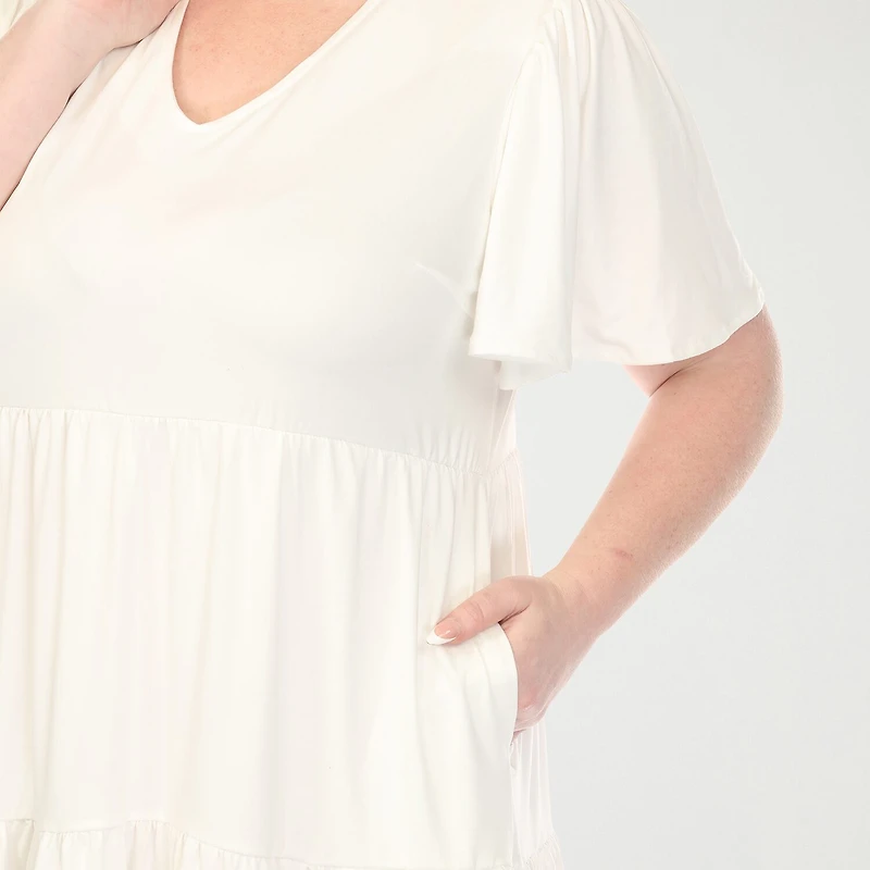 White Mark V-Neck Short Sleeve Womens Plus V Neck Short Sleeve A-Line Dress