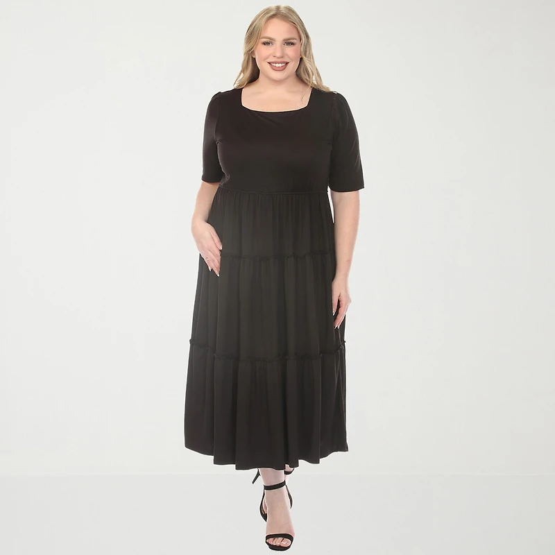 White Mark Square Neck Short Sleeve Tiered Womens Plus Elbow Fitted Maxi Dress
