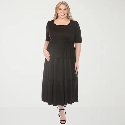 White Mark Square Neck Short Sleeve Tiered Womens Plus Elbow Fitted Maxi Dress