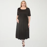 White Mark Square Neck Short Sleeve Tiered Womens Plus Elbow Fitted Maxi Dress