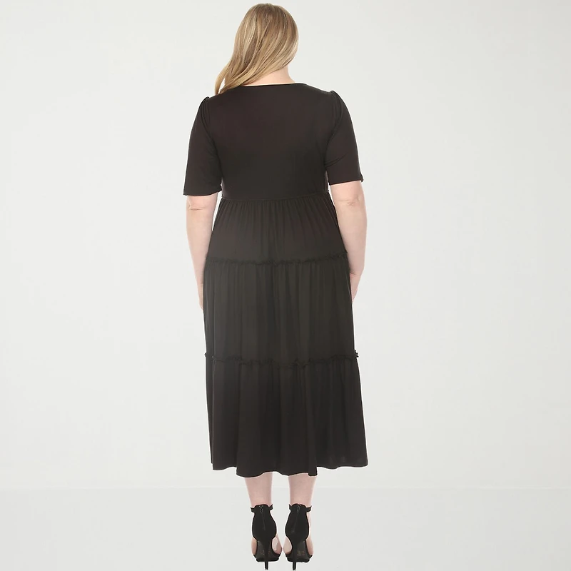 White Mark Square Neck Short Sleeve Tiered Womens Plus Elbow Fitted Maxi Dress