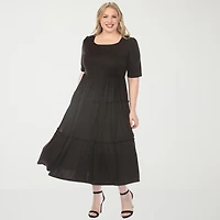 White Mark Square Neck Short Sleeve Tiered Womens Plus Elbow Fitted Maxi Dress
