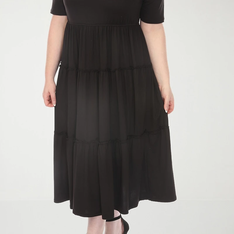 White Mark Square Neck Short Sleeve Tiered Womens Plus Elbow Fitted Maxi Dress