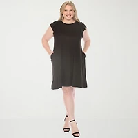 White Mark Crew Neck Ruffle Sleeve Womens Plus Short Shift Dress