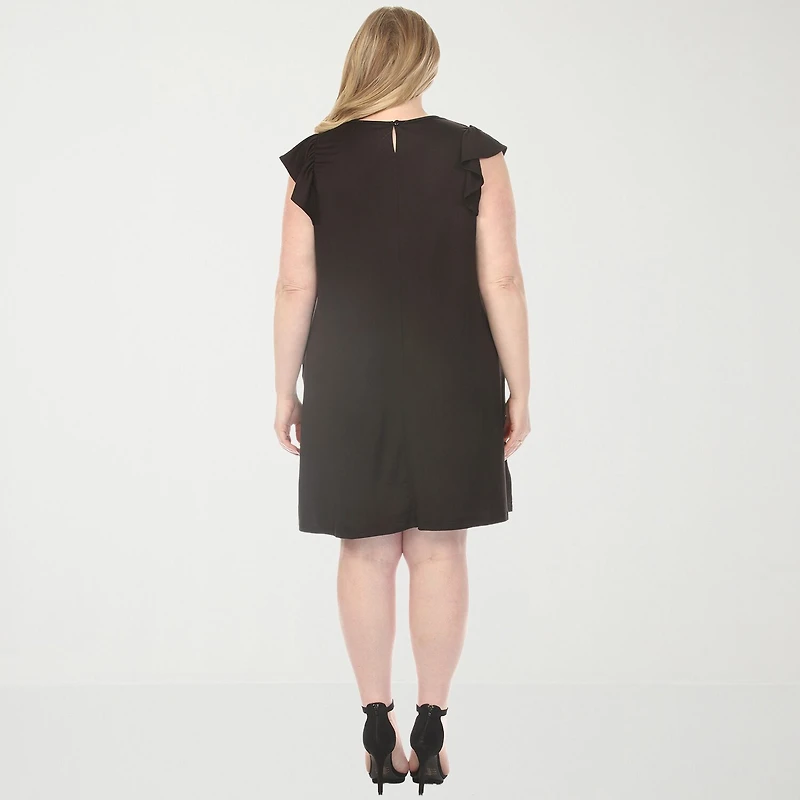 White Mark Crew Neck Ruffle Sleeve Womens Plus Short Shift Dress