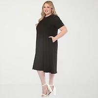 White Mark Crew Neck Womens Plus Short Sleeve T-Shirt Dress