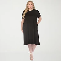 White Mark Crew Neck Womens Plus Short Sleeve T-Shirt Dress