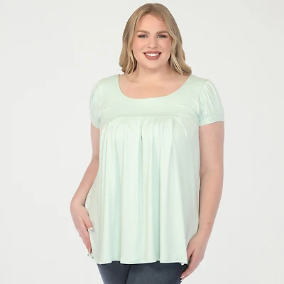White Mark Plus Cap Sleeve Pleated Womens Boat Neck Short Tunic Top