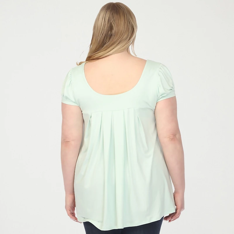White Mark Plus Cap Sleeve Pleated Womens Boat Neck Short Tunic Top