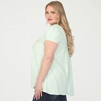 White Mark Plus Cap Sleeve Pleated Womens Boat Neck Short Tunic Top