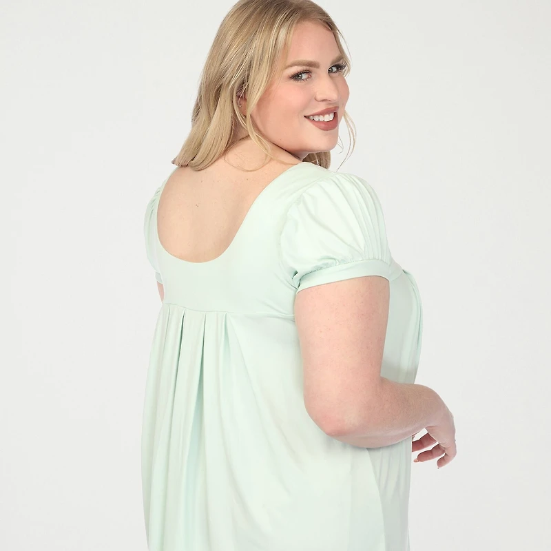 White Mark Plus Cap Sleeve Pleated Womens Boat Neck Short Tunic Top