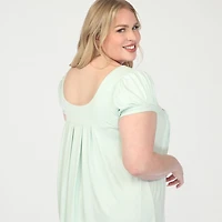 White Mark Plus Cap Sleeve Pleated Womens Boat Neck Short Tunic Top