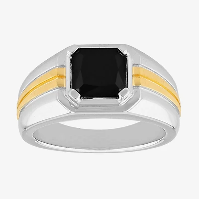 Mens Genuine Black Onyx Sterling Silver Fashion Ring